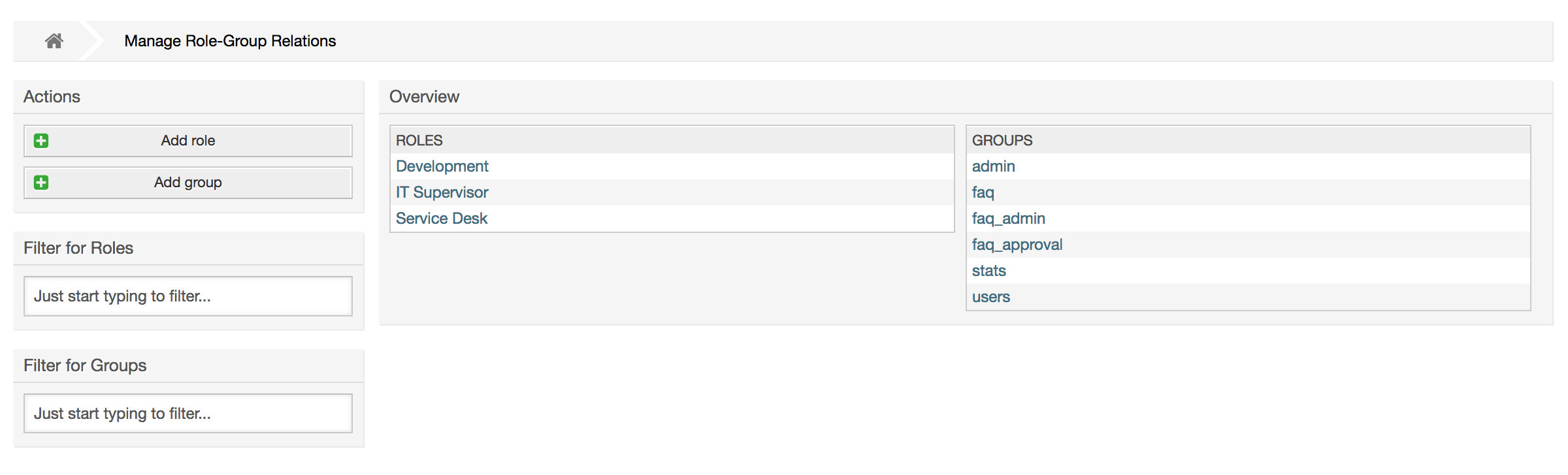 Manage roles-groups relations