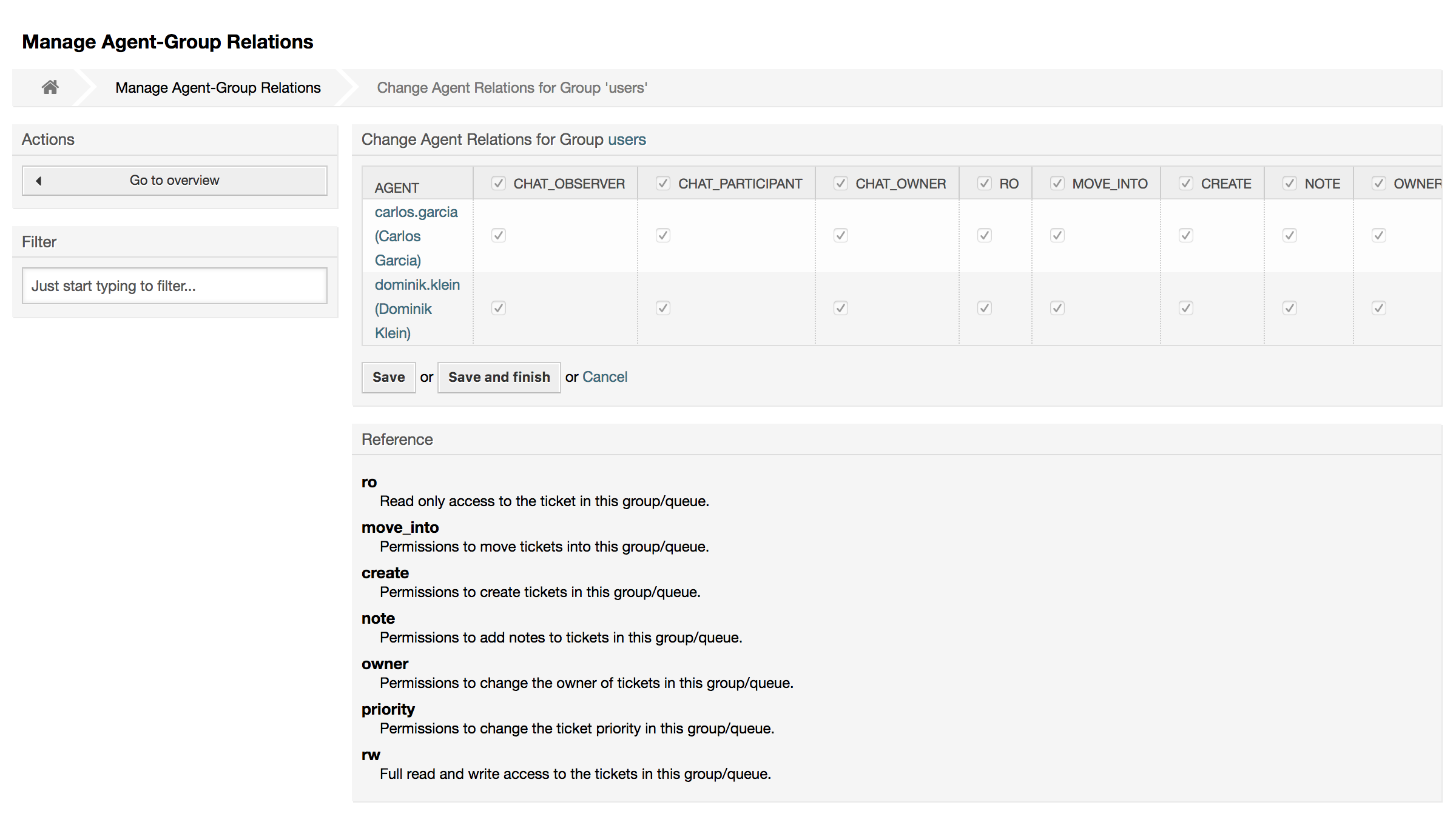 Change the agents that belong to a specific group