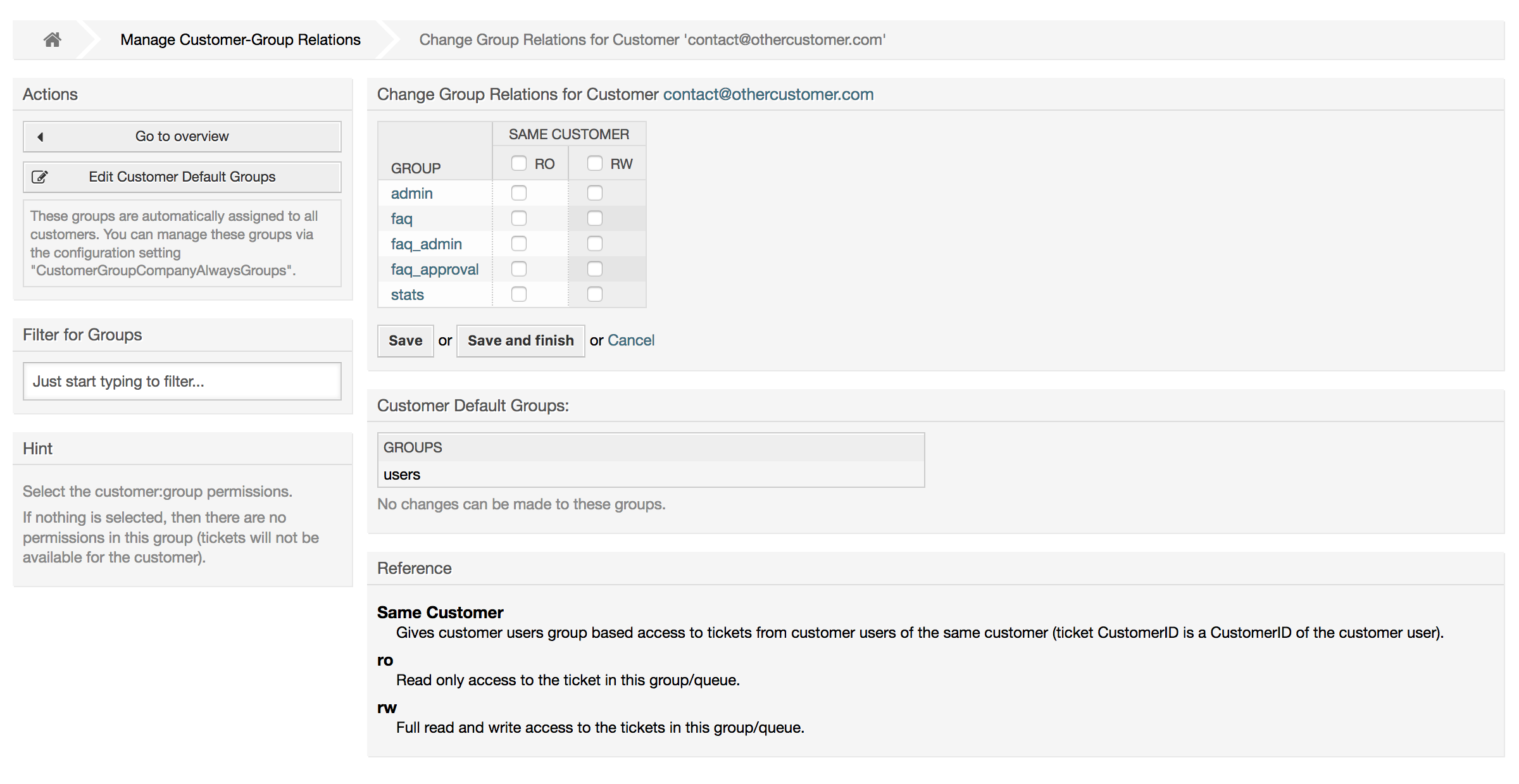 Change Group relations for a Customer User