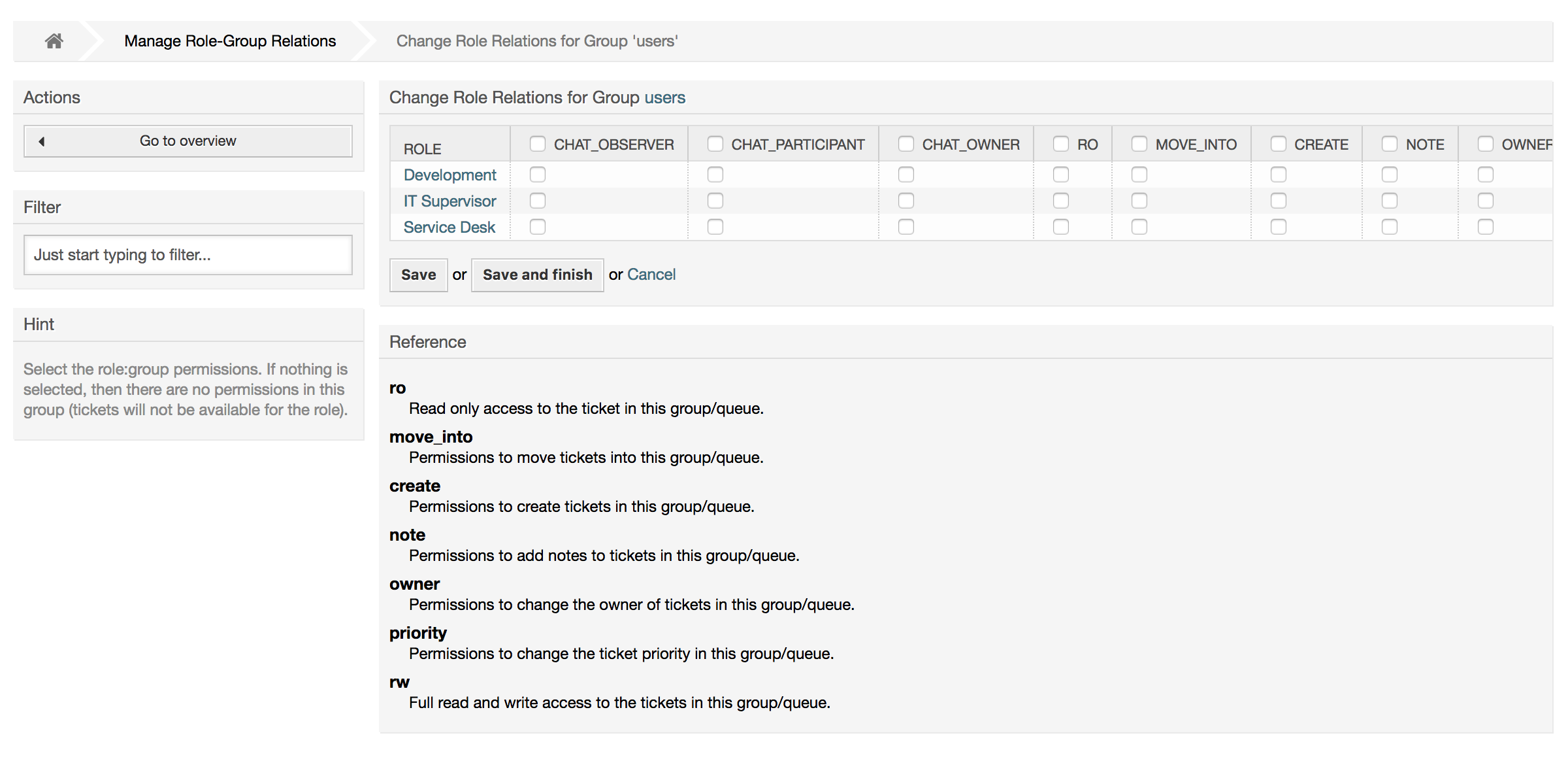 Change role relations for a group