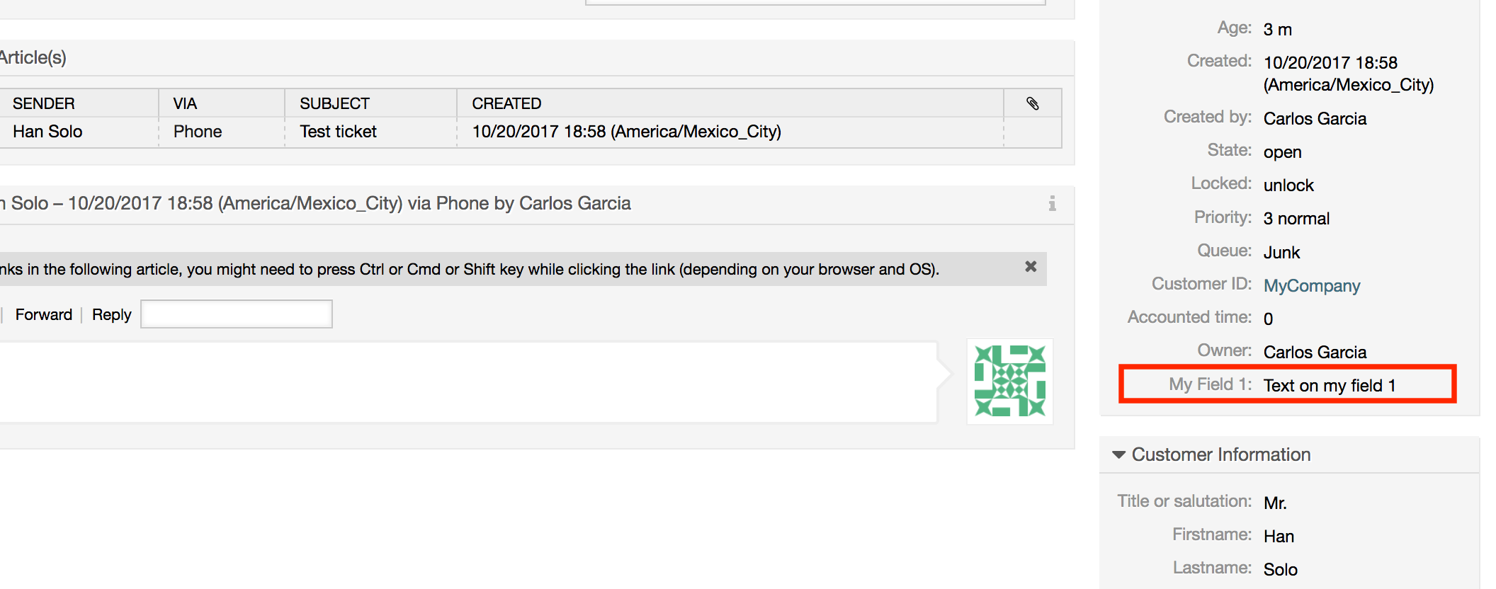 Field1 in Ticket Zoom Screen