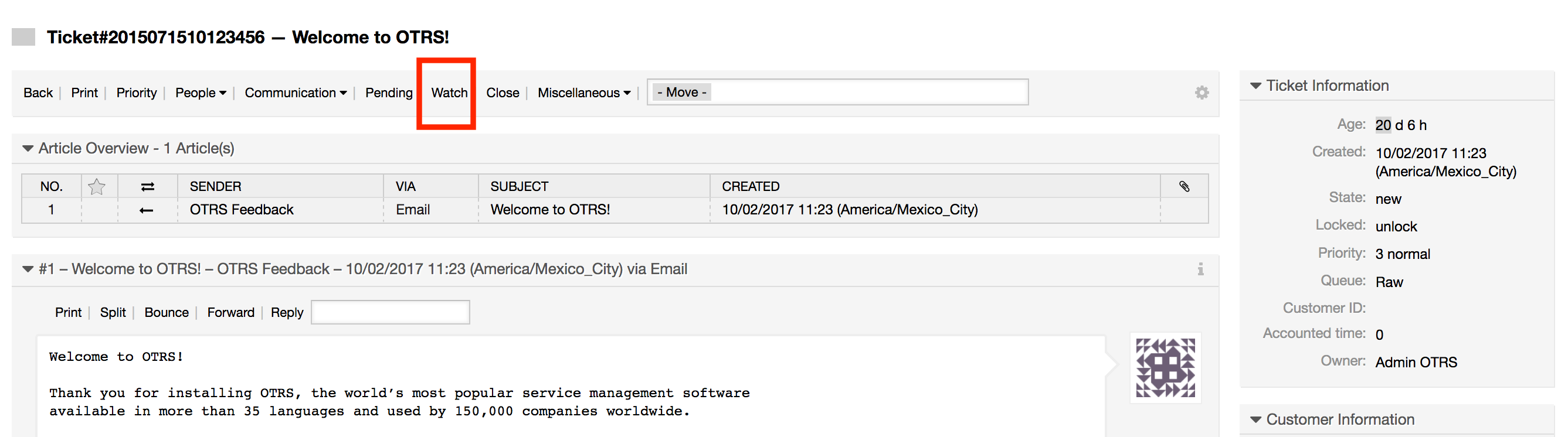 Subscribing to watching a ticket in its zoomed view