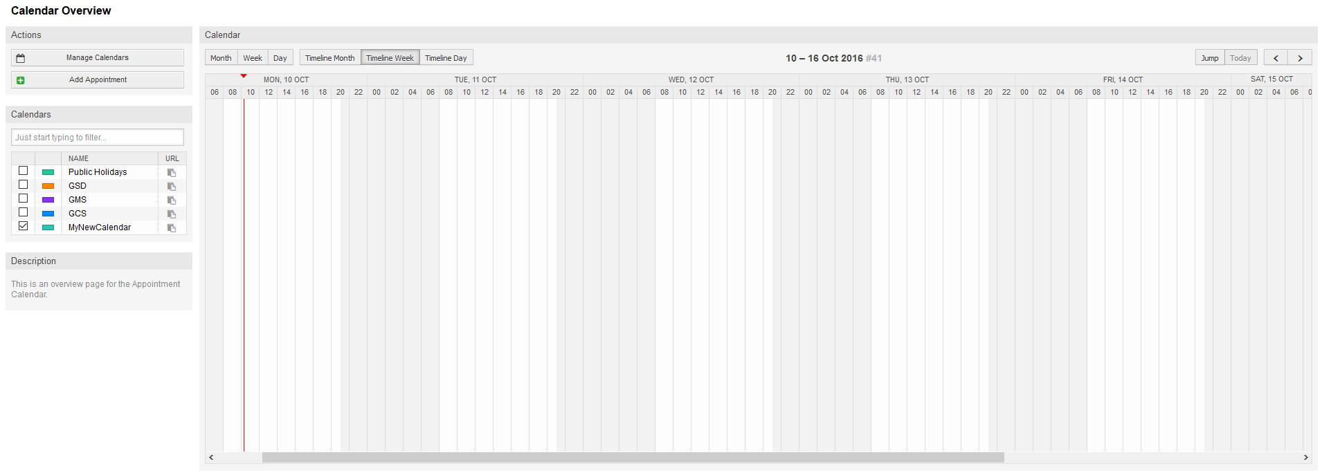 Calendar overview screen