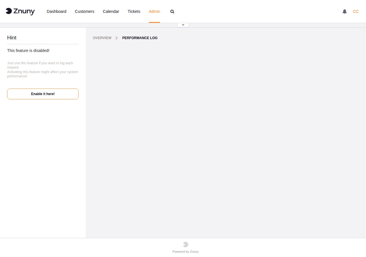 Performance Log disabled state with Enable it here button