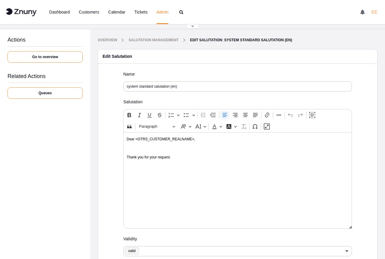Salutation edit form
